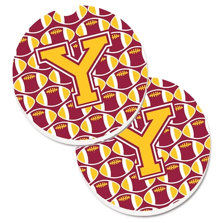 Carolines Treasures Letter Y Football Maroon and Gold Set of 2 Cup Holder Car Coaster CJ1081-YCARC